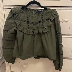 En Saison Green Ruffled Smocked Blouse